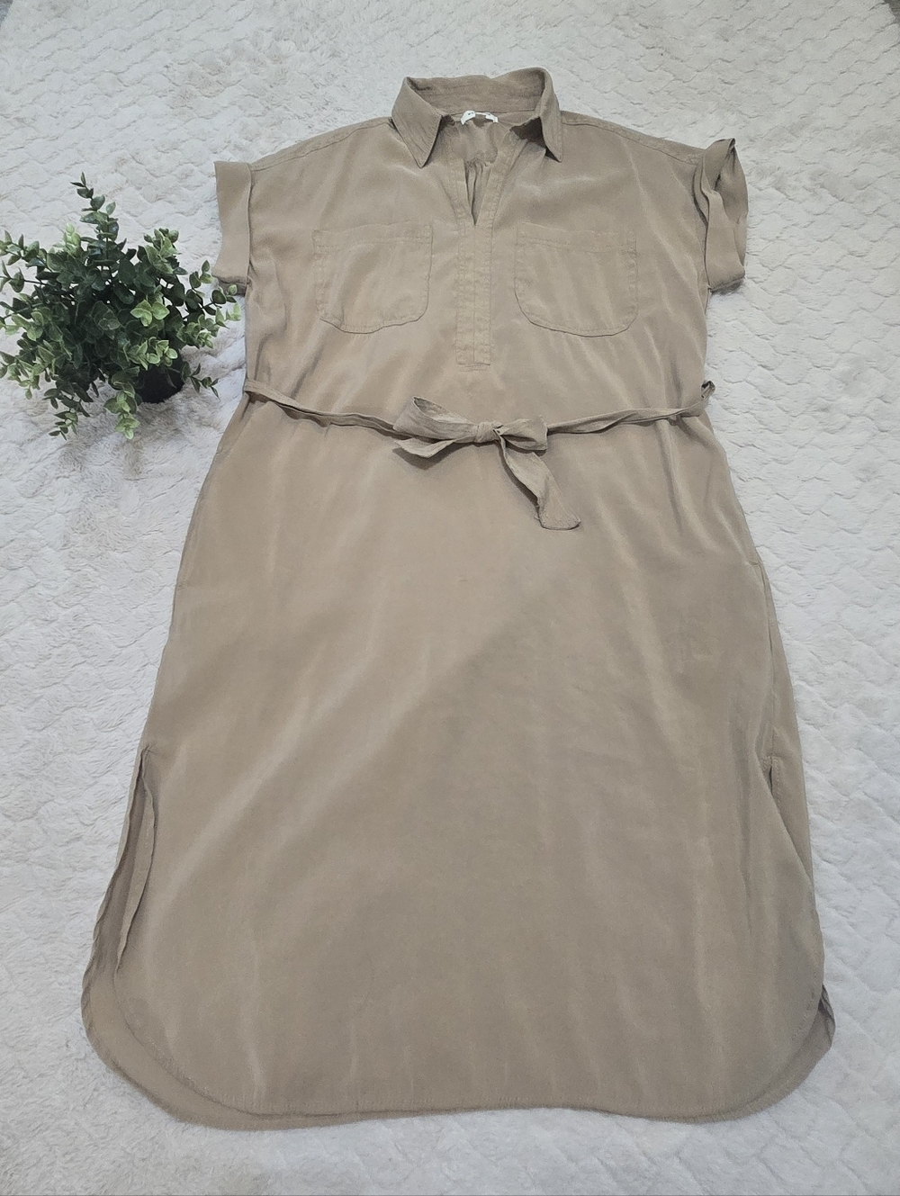 Max Studio Tan Belted Midi-Length Shirt Dress, Size Small